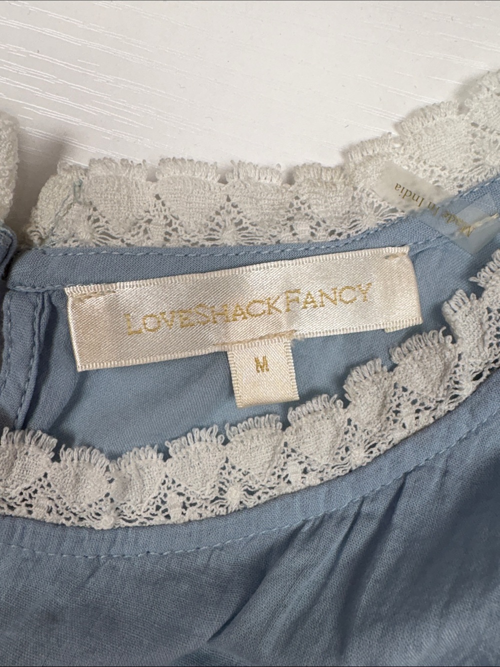 LoveShackFancy Cottage Ruffle Lace Pleated Prairie Woven Shirt Blue Medium - Picture 7 of 8